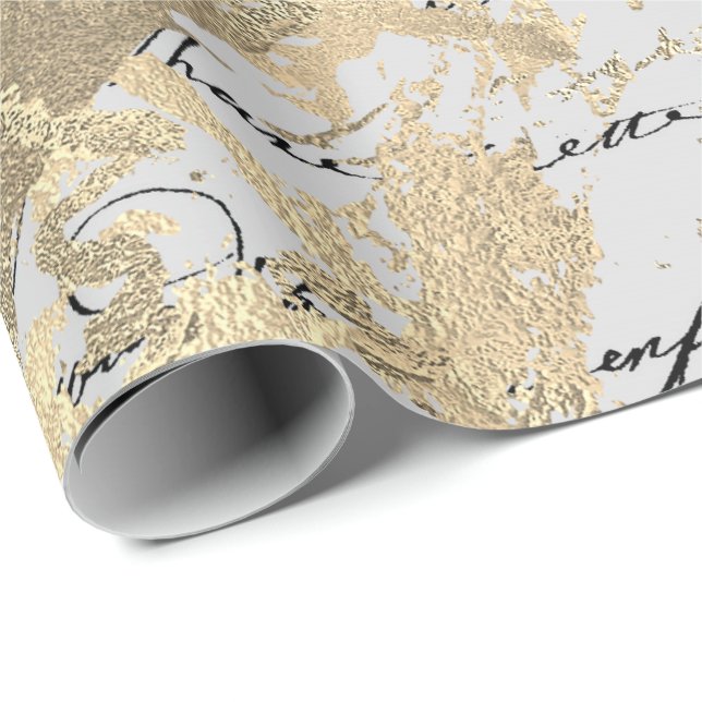 Silver Foxier Gold Script Shiny Metallic Black Wrapping Paper (Roll Corner)