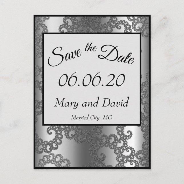 Silver Fractal Save The Date Postcard (Front)