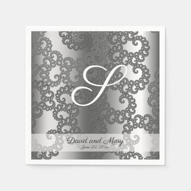 Silver Fractal Wedding Napkin (Front)