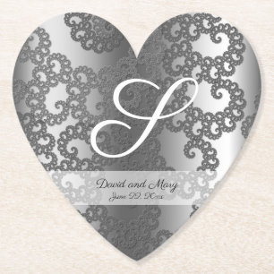 Silver Fractal Wedding Paper Coasters