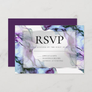 Silver Frame Abstract Plum Teal Flowing Ink Invitation