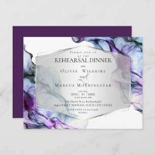 Silver Frame Abstract Plum Teal Flowing Ink Invitation