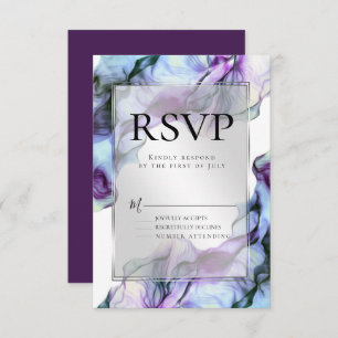 Silver Frame Abstract Plum Teal Flowing Ink Invitation