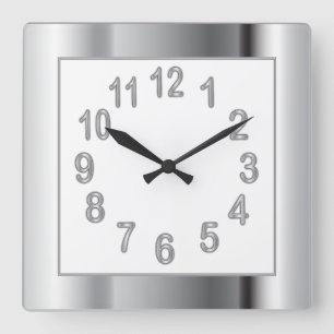 Silver Frame and Numbers   Choose Background Square Wall Clock