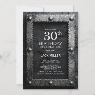 Silver Frame Black Slate 30th Birthday Party Invitation