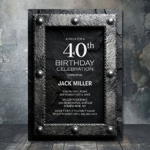 Silver Frame Black Slate 40th Birthday Party Invitation