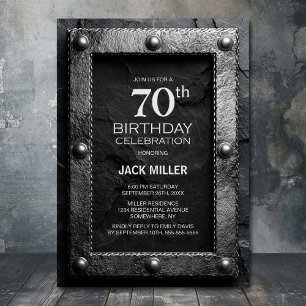 Silver Frame Black Slate 70th Birthday Party Invitation