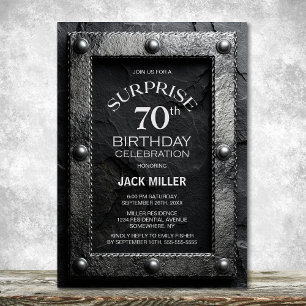 Silver Frame Black Slate Surprise 70th Birthday Invitation