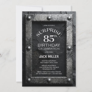 Silver Frame Black Slate Surprise 85th Birthday Invitation