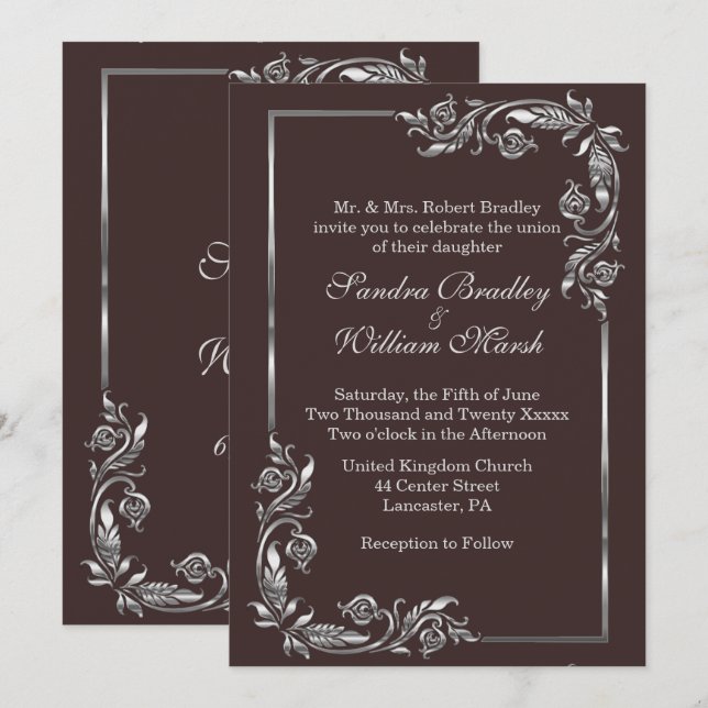 Silver Frame Cocoa Invitation (Front/Back)