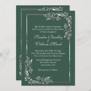 Silver Frame Forest Green Invitation