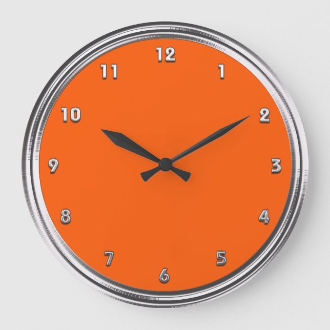 Silver Frame Orange Large Clock (Front)