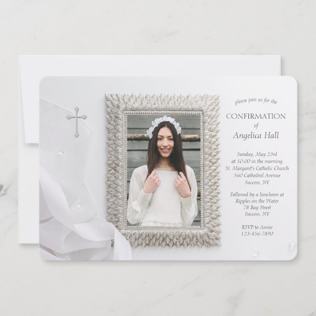Silver Frame Photo Religious Invitation (Front)