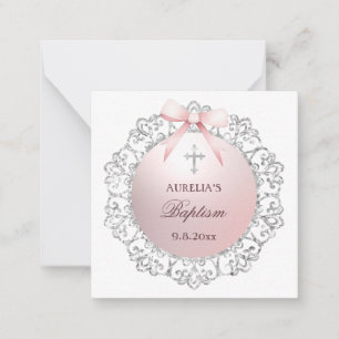 Silver Frame Pink Bow Baptism Gift Enclosure Card
