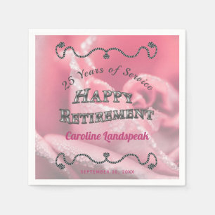 Silver Frame with Pink Rose photo Happy Retirement Napkin