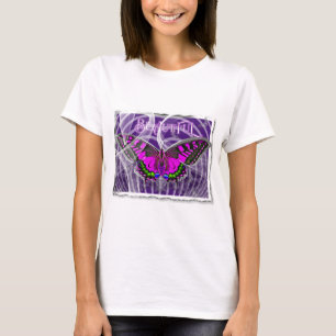 Silver Framed Colourful Butterfly with Swirls T-Shirt