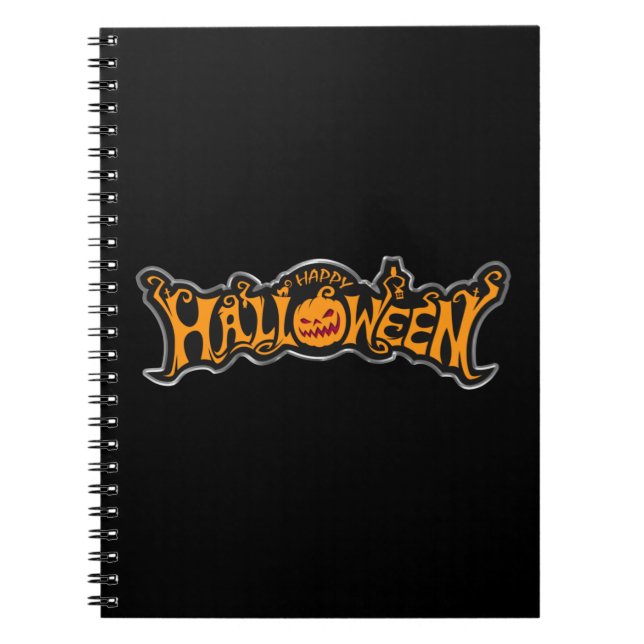 Silver Framed Happy Halloween Ruby Eyed Pumpkin Notebook (Front)
