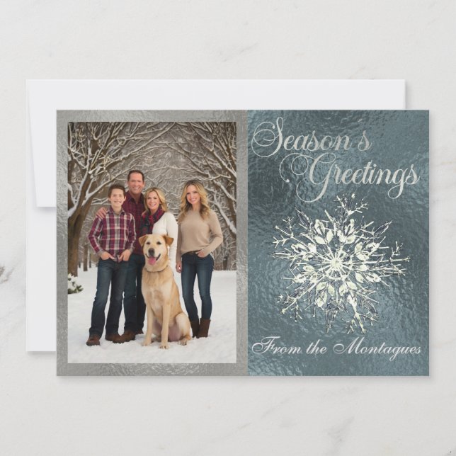 Silver Framed Photo & Crystal Snowflake Holiday Card (Front)