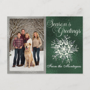 Silver Framed Photo & Crystal Snowflake Holiday Postcard