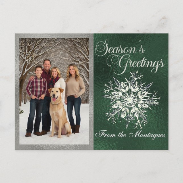 Silver Framed Photo & Crystal Snowflake Holiday Postcard (Front)