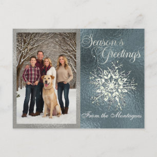 Silver Framed Photo & Crystal Snowflake Holiday Postcard
