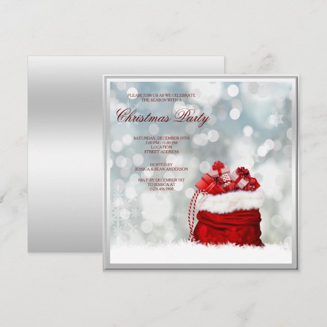 Silver Framed Santa Stocking Christmas Invitation (Front/Back)