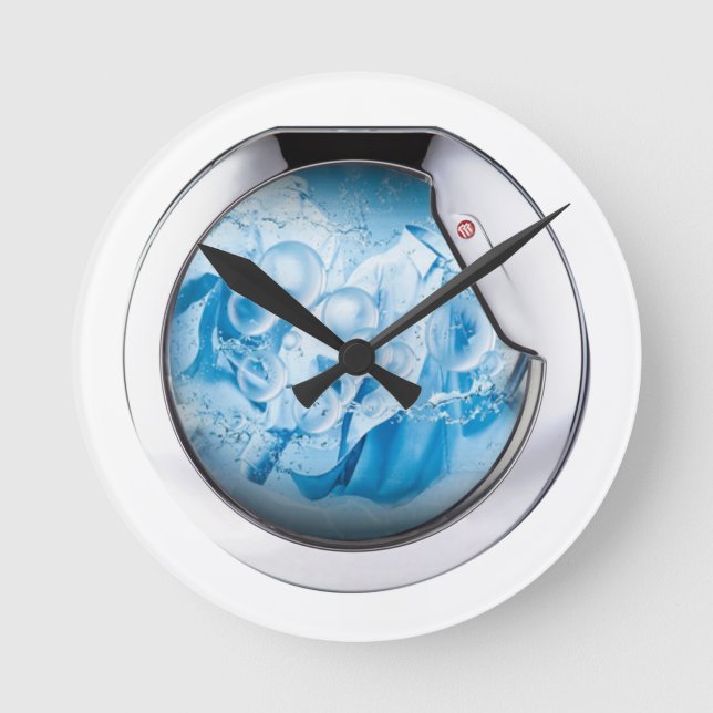silver framed washing machine animated round clock (Front)