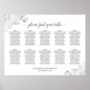 Silver Frills 10 Table Wedding Seating Chart White