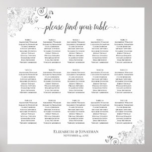 Silver Frills 15 Table Wedding Seating Chart White