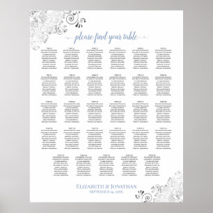 Silver Frills 29 Table Wedding Seating Chart Blue