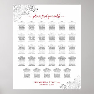 Silver Frills 29 Table Wedding Seating Chart Red