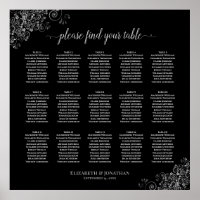 Silver Frills Black 15 Table Wedding Seating Chart