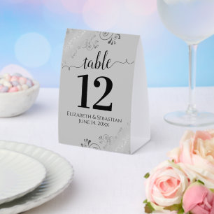 Silver Frills Black & Grey Wedding Table Number