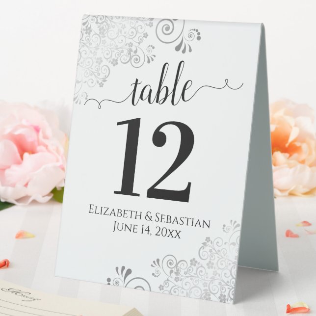 Silver Frills Black on White Wedding Table Number (In SItu (Wedding))