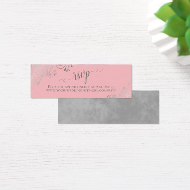 Silver Frills Blush Pink Wedding RSVP Online Card (Desk)