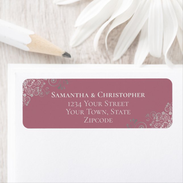 Silver Frills Dusty Rose Wedding Return Address (Insitu)