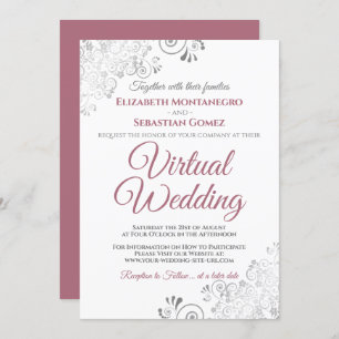 Silver Frills Dusty Rose & White Virtual Wedding Invitation