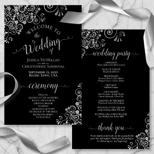 Silver Frills Elegant Black Budget Wedding Program
