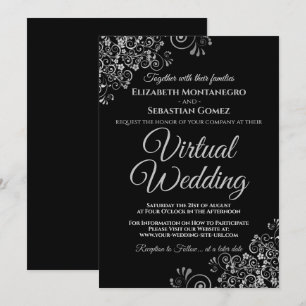 Silver Frills Elegant Black Virtual Wedding Invitation