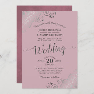 Silver Frills Elegant Dusty Rose Mauve Wedding Invitation