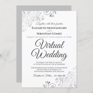 Silver Frills Elegant Grey & White Virtual Wedding Invitation
