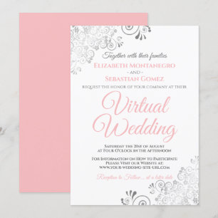 Silver Frills Elegant Pink & White Virtual Wedding Invitation