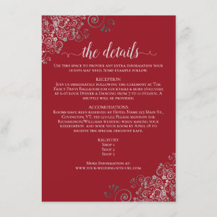 Silver Frills Elegant Red Wedding Details Enclosure Card