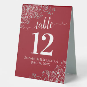 Silver Frills Elegant Red Wedding Table Number