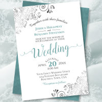 Silver Frills Elegant Teal & Grey on White Wedding