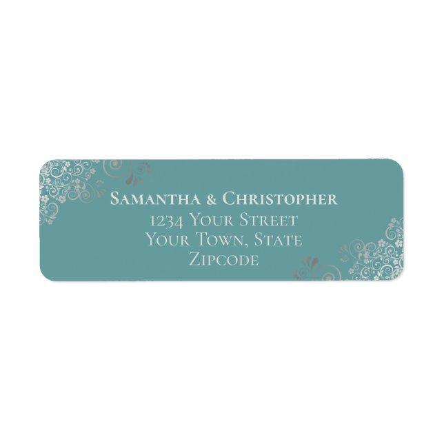Silver Frills Elegant Teal Wedding Return Address (Front)