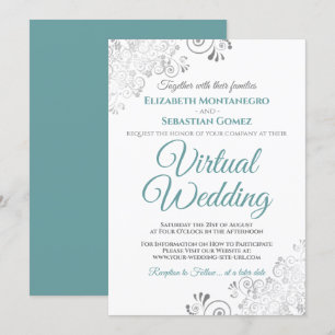 Silver Frills Elegant Teal & White Virtual Wedding Invitation