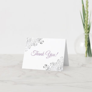 Silver Frills Elegant White Lavender Wedding Photo Thank You Card