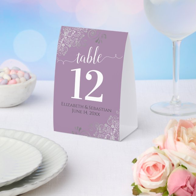 Silver Frills Lavender Purple Wedding Table Number (Insitu(Wedding))