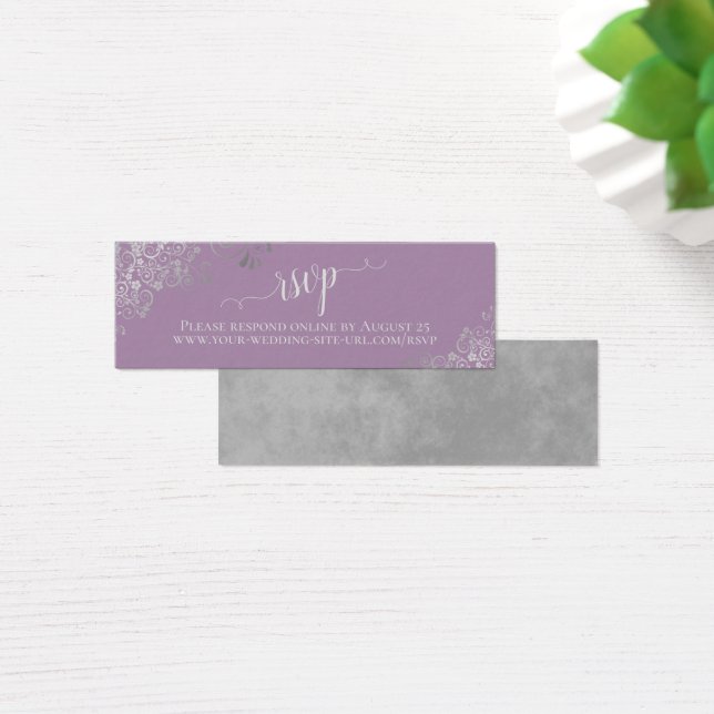 Silver Frills Lavender Wedding RSVP Online Card (Desk)